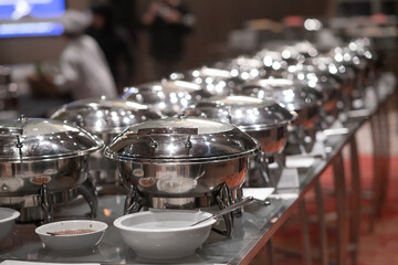 Row  of Warmer pot Prepare for lunch