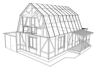 Private house sketch. 3D illustration