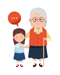 cute happy grandmother with granddaughter characters