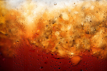 Close up water drop on glass cola soda with ice food cold drink beverage  background