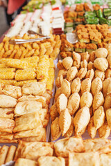 Various snacks on sale in Ramadan street market in Jakarta
