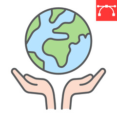 Save the planet color line icon, earth and ecology, earth in hands sign vector graphics, editable stroke colorful linear icon, eps 10.