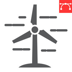 Wind Turbine glyph icon, energy and ecology, wind energy sign vector graphics, editable stroke solid icon, eps 10.