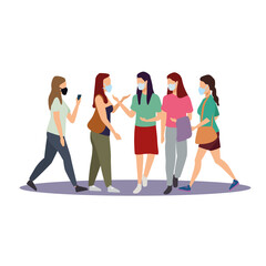 Fototapeta premium group of young women wearing medical masks characters