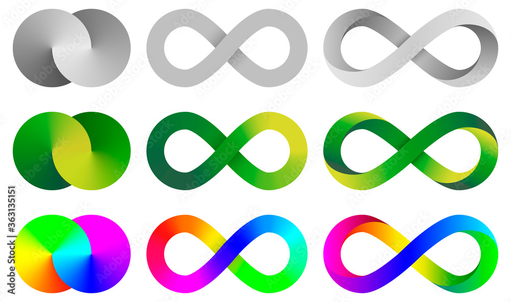 Wall mural colorful infinity signs. abstract endless symbols collections.