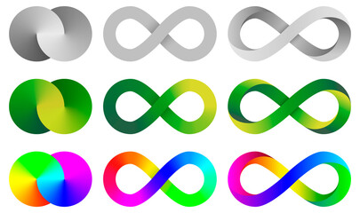 Colorful infinity signs. Abstract endless symbols collections. - 363135151
