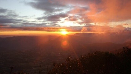 
Sunrise in the new year Located in Phu Ruea, Loei Province, Thailand. The weather is cold, cloudy and very beautiful.