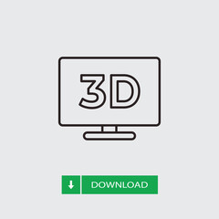 3D TV icon vector. Television sign