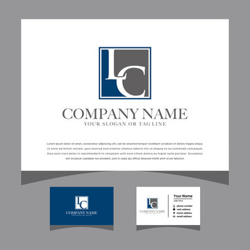 initials lc logo with a business card vector
