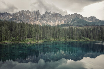 Carezza lake in the Italian Dolomites
