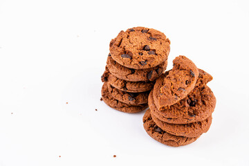 homemade chocolate chips cookies on white background 