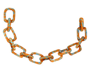 Watercolor rusty chain. Hand drawn old chain links with rust texture illustration. Heavy abandoned scary element isolated on white background for decoration, card, banner, print.