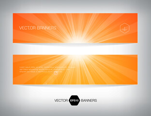 horizontal web banner design with rays of sun on the background