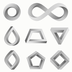 Impossible objects: triangle, infinity symbol, circle, square. Vector shapes. - 363140394