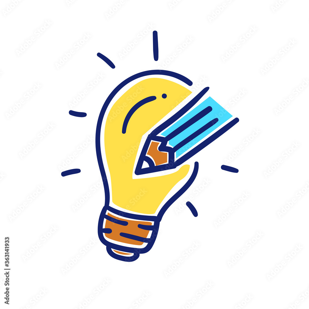 Canvas Prints light bulb with pencil draw in colorful doodle style suitable for creativity symbol