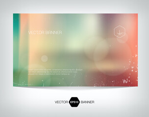 vector banner, card, flyer design template with soft blurry  distressed bokeh background with light leaks