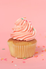 Pink cupcakes on a pink background
