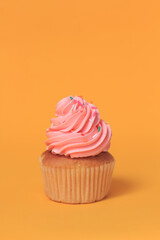 Pink cupcakes on a yellow background
