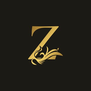 Golden Swirl Ornate Initial Letter Z logo icon, vector letter with ornate swirl deco clip art design.