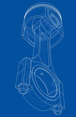 Sketch of piston. 3D illustration
