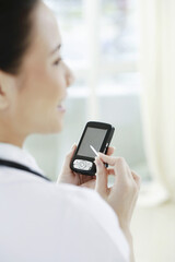 Female doctor using palmtop