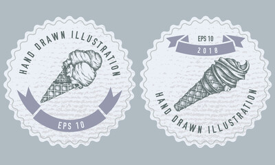 Monochrome labels design with illustration of ice cream cones