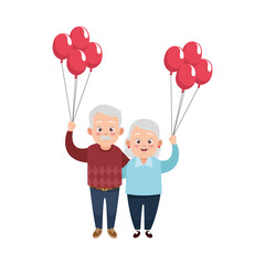cute happy grandparents couple with balloons helium characters