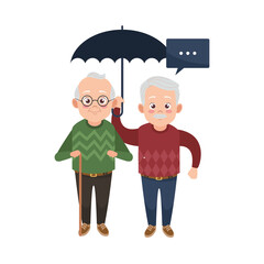 happy old grandfathers with umbrella avatars characters