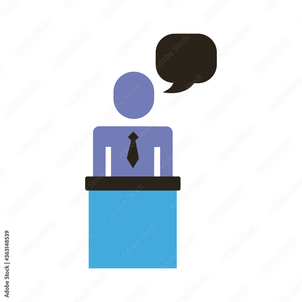 Wall mural businessman figure with speech bubble in stage flat style icon