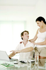 Fototapeta premium Man sharing some interesting information with his girlfriend