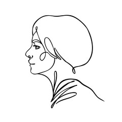 Abstract portrait of young pretty woman. Continuous one line drawing isolated on white. Vector illustration in simple modern style.