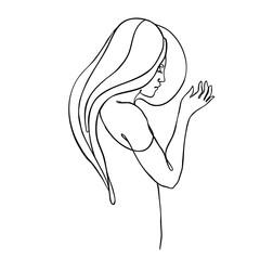 Abstract portrait of young pretty woman. Continuous one line drawing isolated on white. Vector illustration in simple modern style.