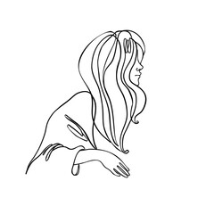 Abstract portrait of young pretty woman. Continuous one line drawing isolated on white. Vector illustration in simple modern style.