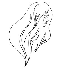 Abstract portrait of young pretty woman. Continuous one line drawing isolated on white. Vector illustration in simple modern style.