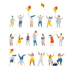 Vector party flat people. Dancing happy people. Birthday