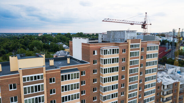 Aerial view of the construction of a new multi-storey building