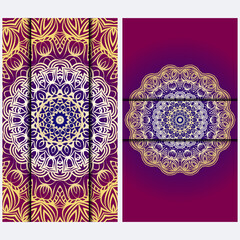 Luxury red, sunrise, gold color The Front And Rear Side. Mandala Design Elements. Wedding Invitation, Thank You Card, Save Card, Baby Shower. Illustration. Vector