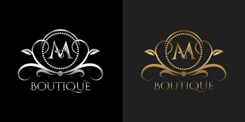 Luxury Logo Letter M Template Vector Circle for Restaurant, Royalty, Boutique, Cafe, Hotel, Heraldic, Jewelry, Fashion