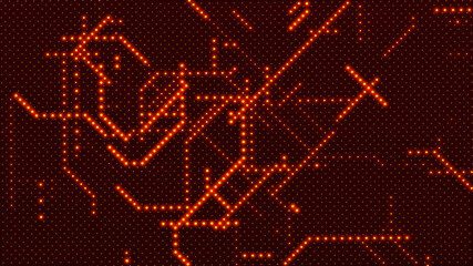 Many gold dots of different sizes on dark background. Futuristic colored surface of dots. Wallpaper. 3d rendering