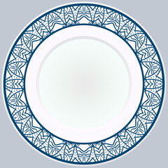 Decorative plate with round ornament in ethnic style. Fashion background with ornate dish. Vector illustration.