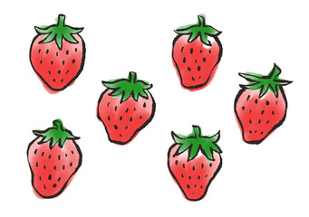 いちご イチゴ 苺 筆 水彩 手描き ベクター イラスト