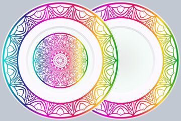 Fototapeta premium Set of two Decorative Ornament With Mandala and round frame. Home Decor Background. Illustration. For Coloring Book, Greeting Card, Invitation, Tattoo. Anti-Stress Therapy Pattern. Vector