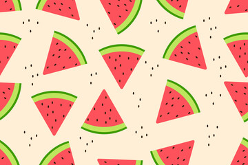 Fototapeta premium Vector illustration of fresh slice watermelon seamless pattern