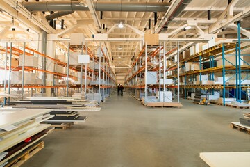 Huge storage warehouse interior on factory