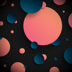 Abstract 3D pink and blue gradient circles shapes random on mosaic black background