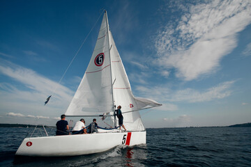 Luxury yachts at Sailing regatta. Sailing in the wind through the waves at the Sea.
