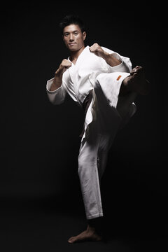 Man performing karate move