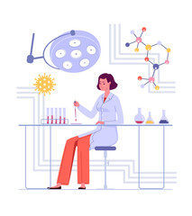 In a bright, modernly equipped laboratory, a young microbiologist is working on a new medicine. The researcher grows a colony of microorganisms in a Petri dish.