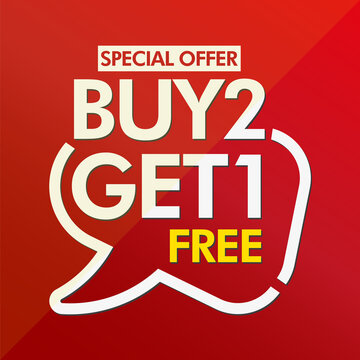 Buy 2 get 1 free in brackets speech red sticker icon vector