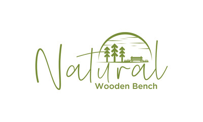 Wood Bench and tree illustration logo design